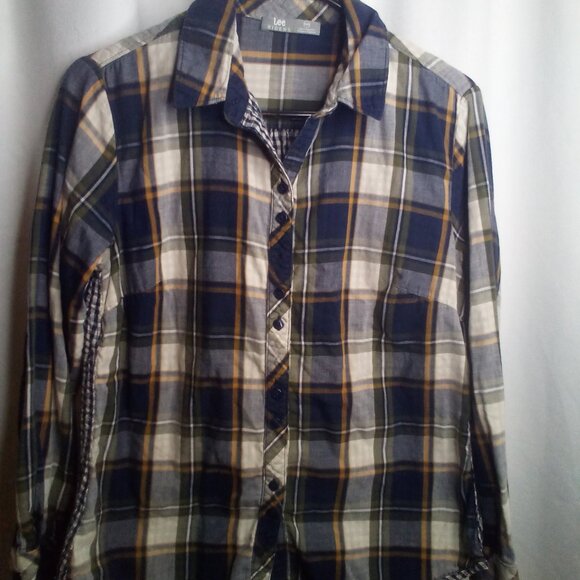Lee Riders Button Up Shirt M Women Long Sleeve Plaid Blue Green - Picture 9 of 16